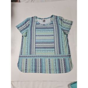 Christopher & Banks T Shirt Petite L Multicolor Striped‎ Short Sleeve Womens